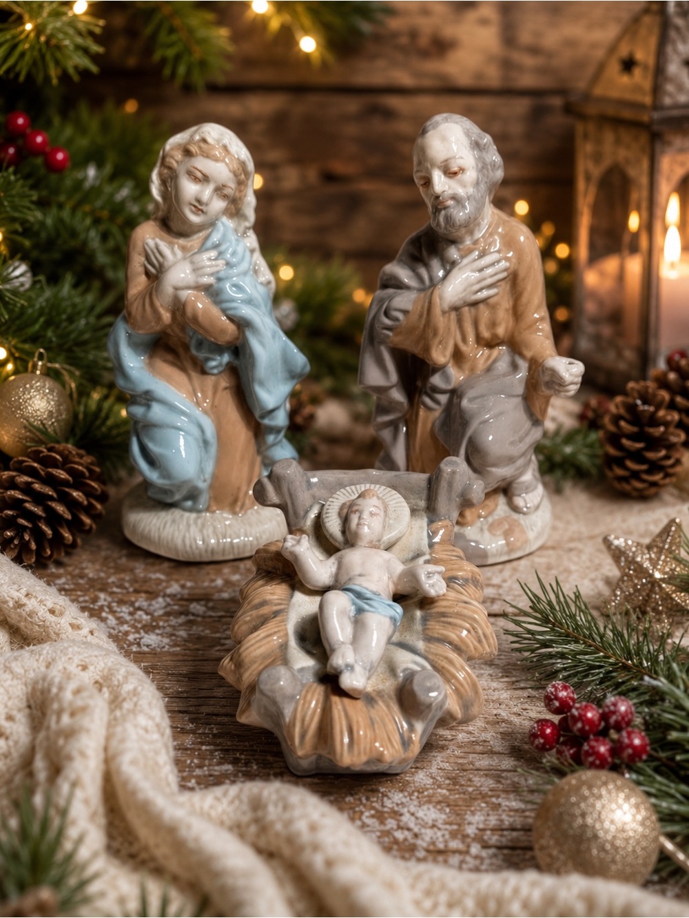Nativity Mary Joseph & Baby Jesus Ceramic Figurines Set of 3